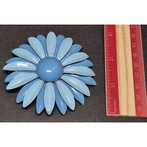 Vintage Blue Daisy Enamel Brooch Flower Power Statement 50's 60s READ
